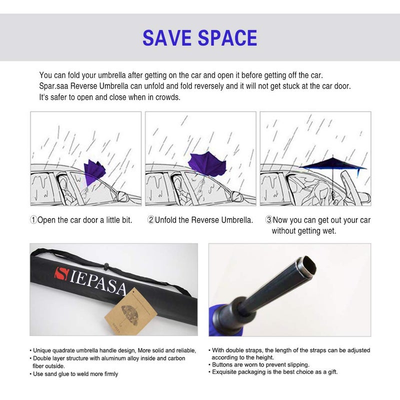 SIEPASA Spar. Saa Double Layer Inverted Umbrella with C-Shaped Handle, Anti-UV Waterproof Windproof Straight Umbrella for Car Rain Outdoor Use - Image 5
